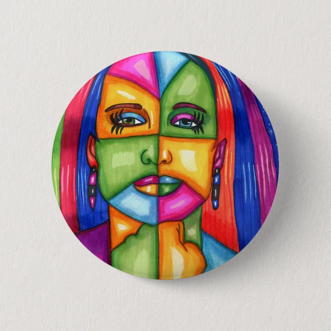 Lady Of The Stars Abstract Woman Original art  Button (Front)