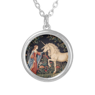 Lady of the Unicorn in a Garden Silver Plated Necklace
