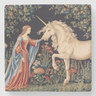 Lady of the Unicorn in a Garden Stone Coaster