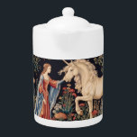 Lady of the Unicorn Teapot<br><div class="desc">The medieval tapestry of Dame à la Licorne,  on the backdrop of milleflowers,  a moment of art history.</div>