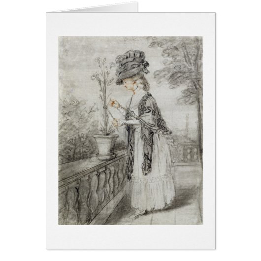 Lady on a Terrace Tending a Carnation Plant (black (Front)