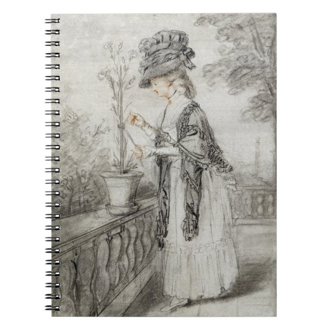 Lady on a Terrace Tending a Carnation Plant (black Notebook (Front)