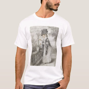 Lady on a Terrace Tending a Carnation Plant (black T-Shirt