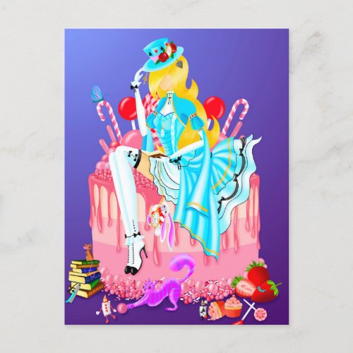 Lady on Birthday Cake Postcard