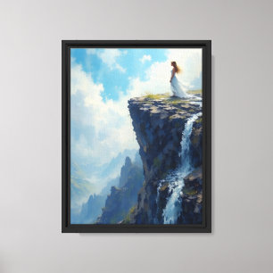 Lady on Cliff with Falls Canvas Print