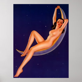 Lady on the Moon Vintage Pin Up Girl Poster