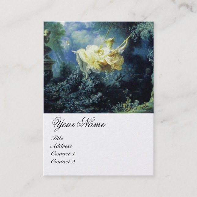 LADY ON THE SWING MONOGRAM Blue Yellow White Pearl Business Card (Front)