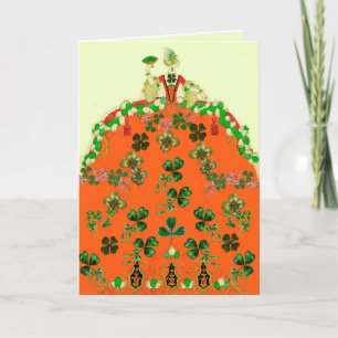 LADY ORANGE AND SHAMROCKS St. Patricks Day Fashion Holiday Card