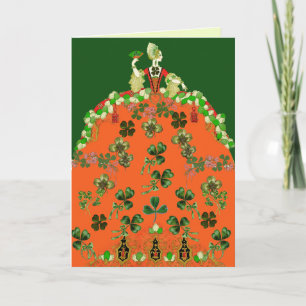 LADY ORANGE AND SHAMROCKS St. Patricks Day Fashion Holiday Card