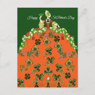LADY ORANGE AND SHAMROCKS St. Patricks Day Fashion Postcard