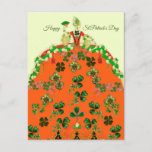 LADY ORANGE AND SHAMROCKS St. Patricks Day Fashion Postcard