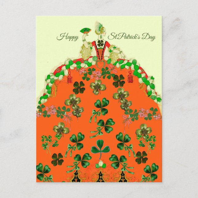 LADY ORANGE AND SHAMROCKS St. Patricks Day Fashion Postcard (Front)