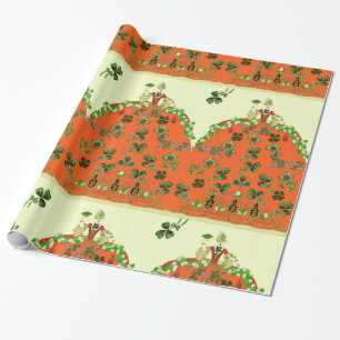 LADY ORANGE AND SHAMROCKS St. Patricks Day Fashion Wrapping Paper