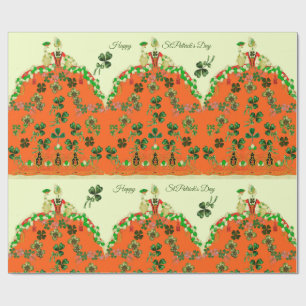 LADY ORANGE AND SHAMROCKS St. Patricks Day Fashion Wrapping Paper