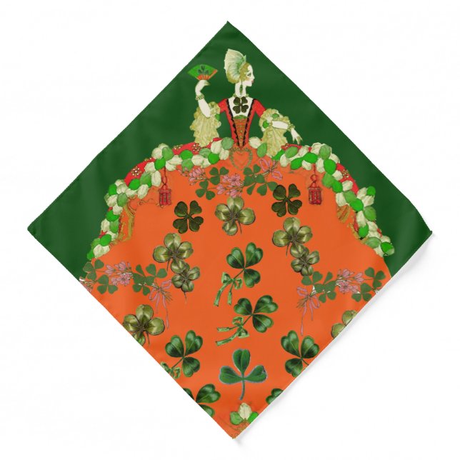 LADY ORANGE AND SHAMROCKS St. Patricks Day Green  Bandana (Front)