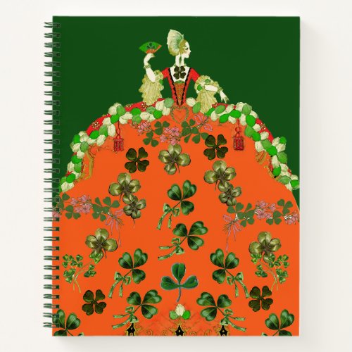 LADY ORANGE AND SHAMROCKS St Patricks Day Green Notebook