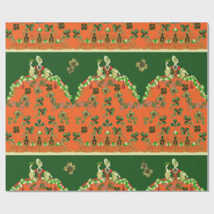 LADY ORANGE AND SHAMROCKS St. Patricks Day Green Wrapping Paper