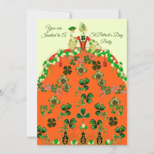 LADY ORANGE AND SHAMROCKS St Patricks Day Party Holiday Card