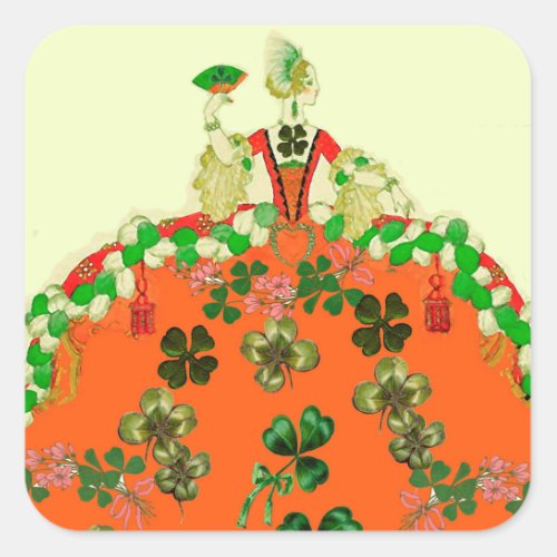 LADY ORANGE AND SHAMROCKS St Patricks Day Party Square Sticker