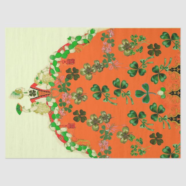 LADY ORANGE AND SHAMROCKS St. Patricks Day Party Tissue Paper (Front)