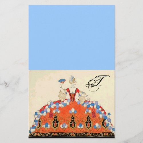 LADY ORANGE FASHION COSTUME DESIGNER MONOGRAM Blue Stationery