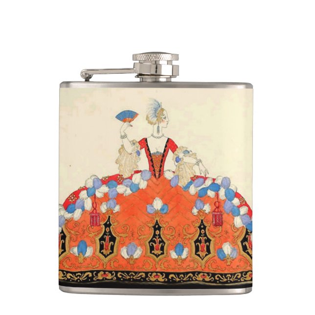 LADY ORANGE FASHION COSTUME DESIGNER MONOGRAM FLASK (Front)