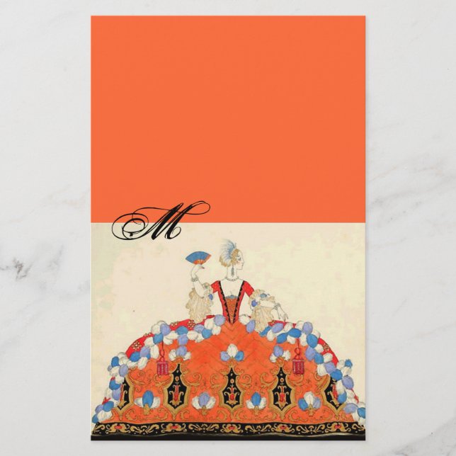 LADY ORANGE FASHION COSTUME DESIGNER MONOGRAM STATIONERY (Front)