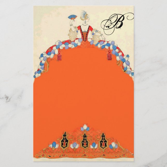 LADY ORANGE FASHION COSTUME DESIGNER MONOGRAM STATIONERY (Front)