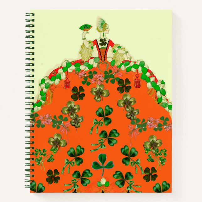 LADY ORANGE,SHAMROCKS  ART DECO St. Patricks Day Notebook (Front)