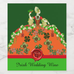 LADY ORANGE,SHAMROCKS Irish Wedding Party Wine Lab Label