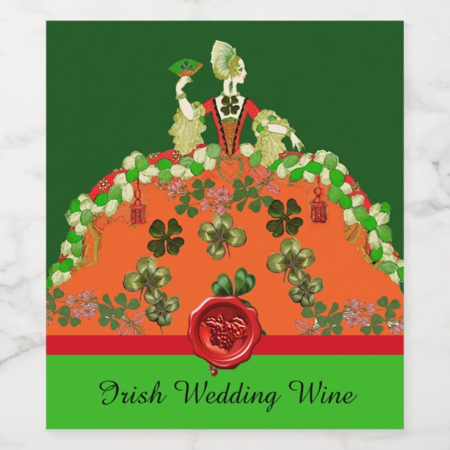 LADY ORANGE,SHAMROCKS Irish Wedding Party Wine Lab Label (Single Label)