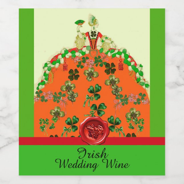 LADY ORANGE,SHAMROCKS Irish Wedding Party Wine Label (Single Label)