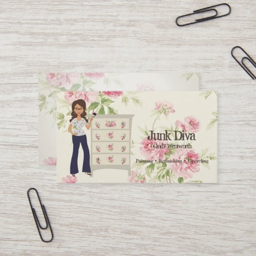 Lady Paintbrush Flower Dresser Roses Shabby Business Card