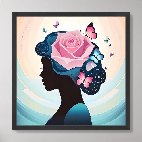 lady painting beautiful personality rose butterfly poster