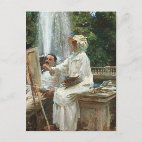 Lady Painting Beside a Waterfall Postcard