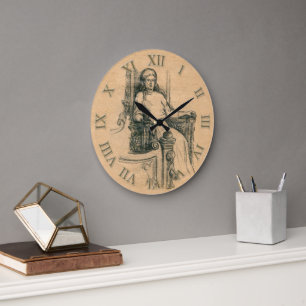 Lady pencil graphics on craft large clock