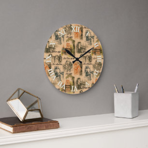 Lady pencil graphics on craft large clock