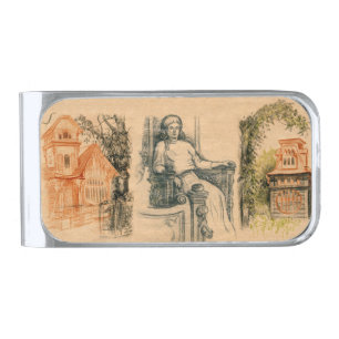 Lady pencil graphics on craft silver finish money clip