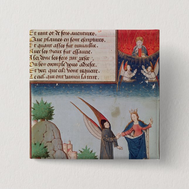 Lady Philosophy leads Boethius in flight Pinback Button (Front)