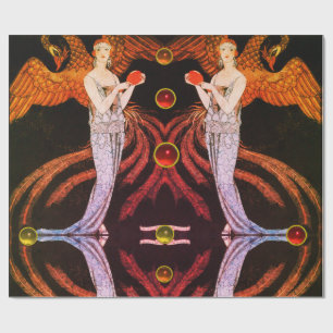 LADY PHOENIX ART DECO BEAUTY FASHION Orange Black Wrapping Paper