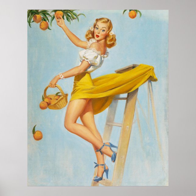 Lady Picking Peaches Pinup Poster (Front)