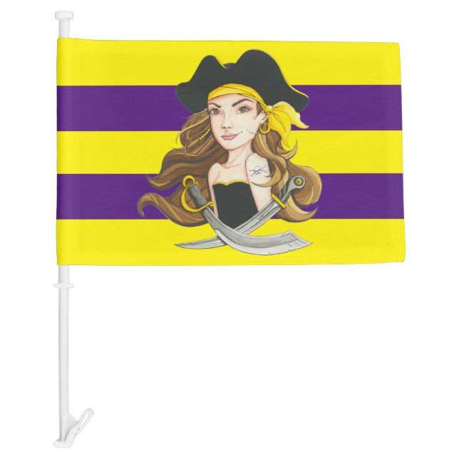 Lady Pirate Flag, Purple and Yellow Car Flag (Front)