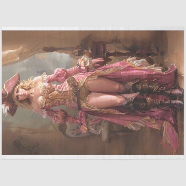 Lady Pirate in Pink Rose Rider Decoupage Tissue Paper (Front)