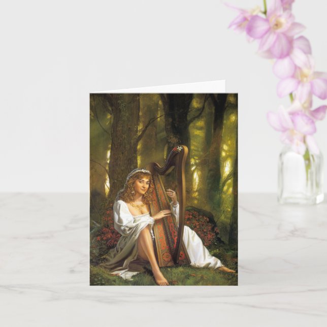 Lady Playing a Harp Card (Orchid)
