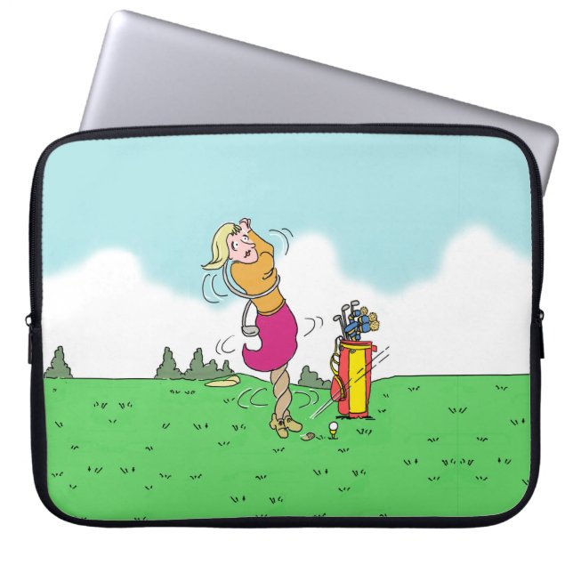 Lady Playing Golf and Getting in a Twist Laptop Sleeve (Front)