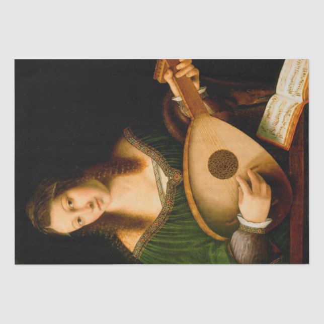 Lady Playing Lute Fine Art Renaissance Painting Tissue Paper (Front)