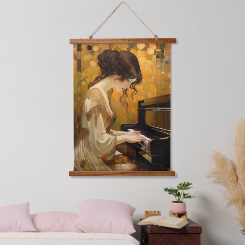 Lady playing piano hanging tapestry
