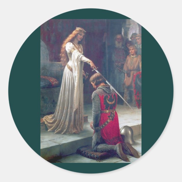 Lady Queen Knighting Knight Antique Painting Classic Round Sticker | Zazzle