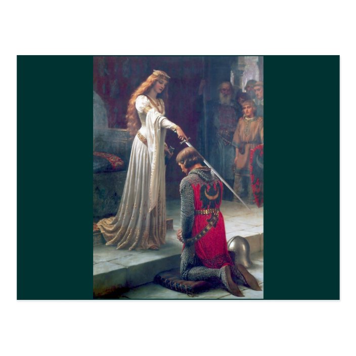 Lady queen knighting knight antique painting postcard | Zazzle.com