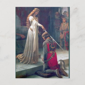 Lady Queen Knighting Knight Antique Painting Postcard by EDDESIGNS at Zazzle